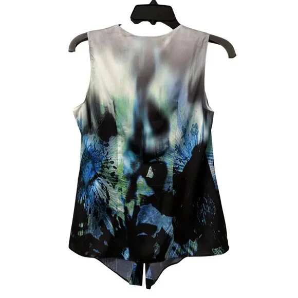 Per Se Sleeveless Top Size 4 Blue Black Green Abstract Print blouse - Picture 7 of 12